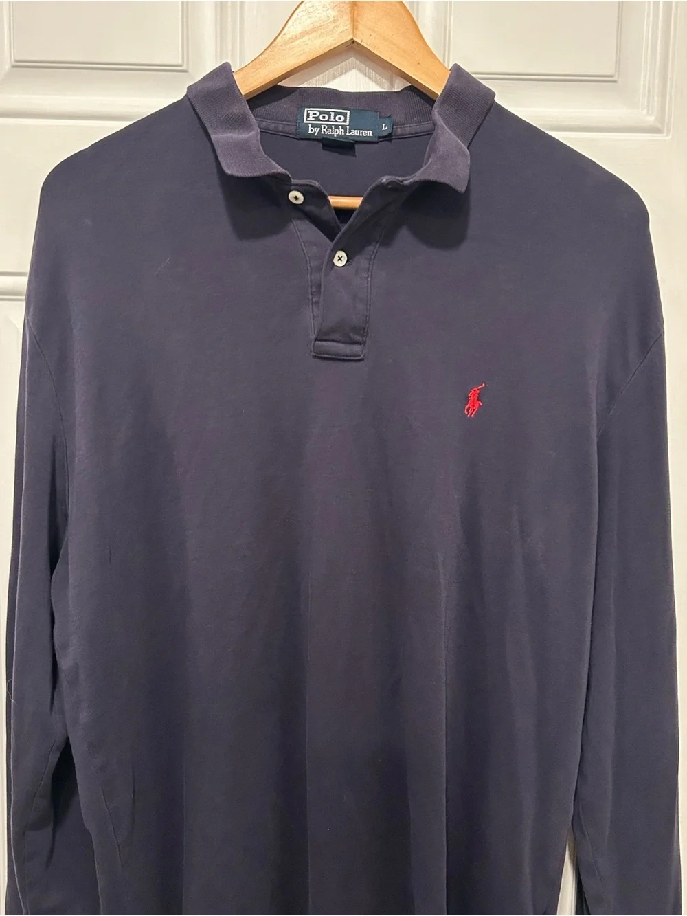 Polo Ralph Lauren Cotton Classic Solid Long Sleeve Polo Shirt Navy Blue Men's L